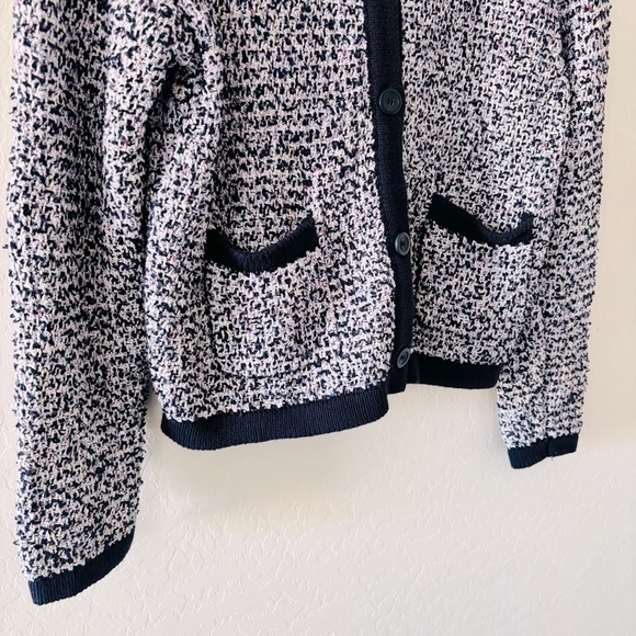 Ann Taylor Purple Navy Button Up Tweed Cardigan Jacket Large Formal Business Top - Picture 3 of 7